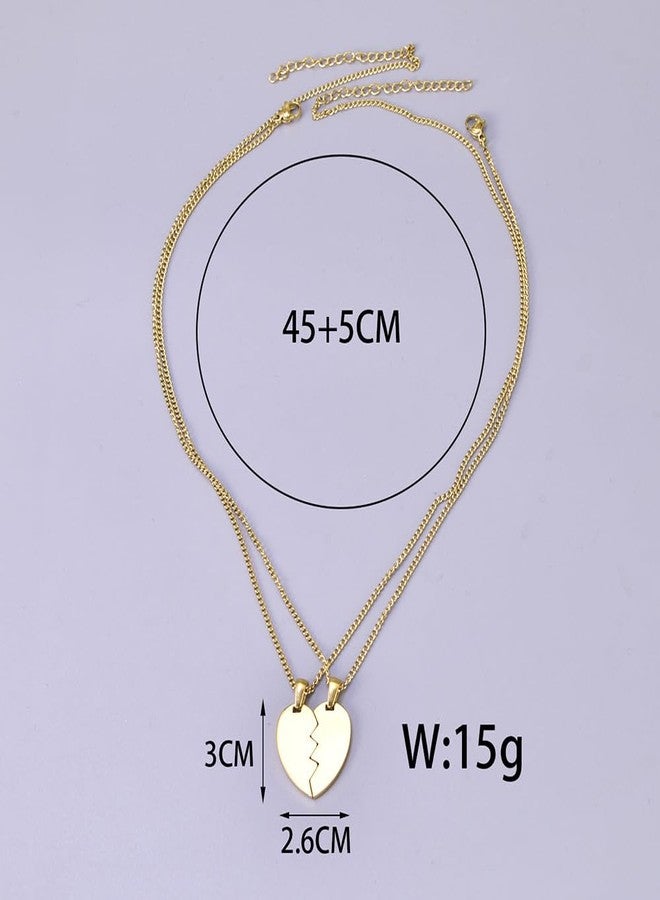 Cykdohy Broken Heart Pendant Couple Necklace for Women Men Best Friend Necklaces for 2 Matching Split Love Hearts BFF Forever Friendship Adjustable Chain Set Jewelry Boyfriend Girlfriend - Image 2